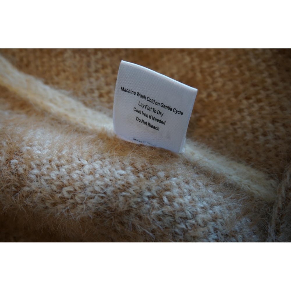 POL Paisley Fuzzy Knit Fringe Poncho Wrap Camel Cream GST317 Womens Small - Picture 7 of 9